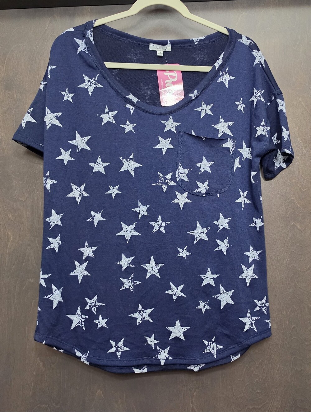 White Birch Navy Blue Star Print Short Sleeve Top